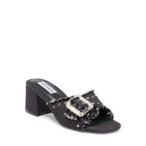 Steve Madden Black Denim Sandals Slip On Mule Sandals Block Heel Studs SZ 8 NIB